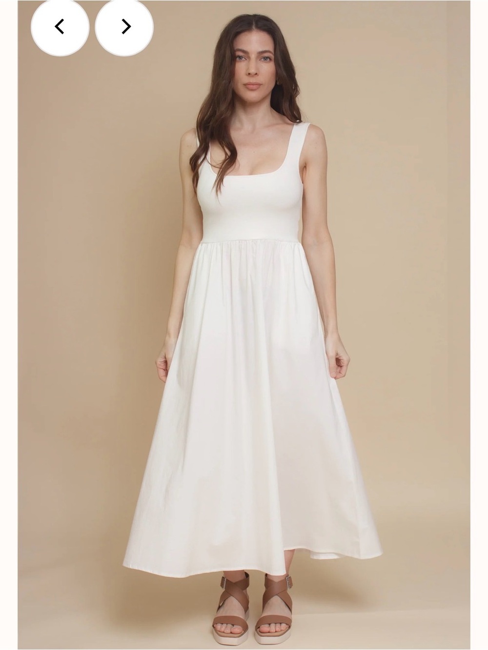 Beautiful all Row White Midi Tank Dress with Square Neck